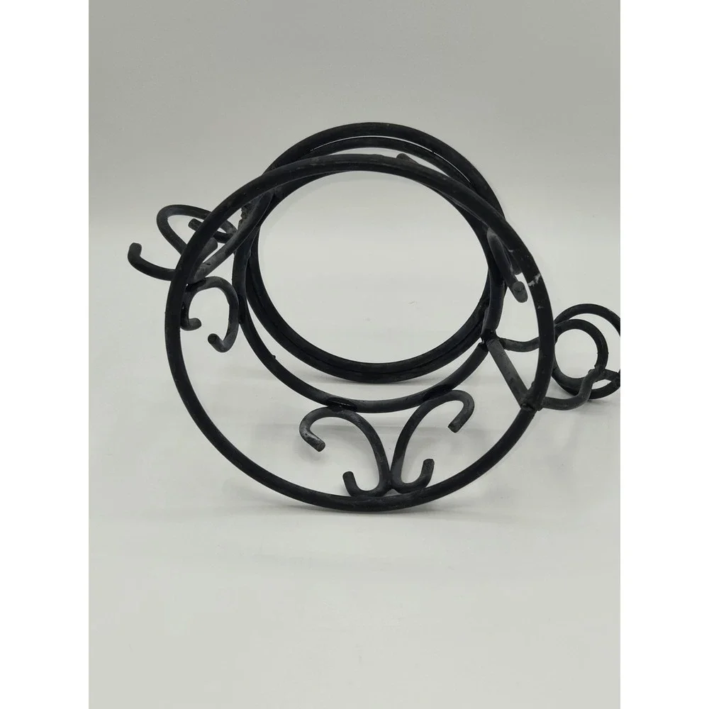 Wrought Iron Watering Can Plant Stand Holder Rustic Garden Planter Display Black